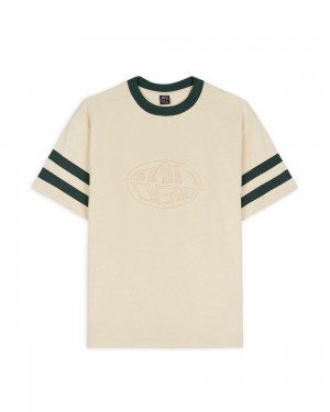 Beige Brain Dead Embossed Worldwide Short Sleeve Football T-Shirt | USA FJKD96378