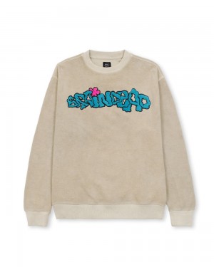 Beige Brain Dead Slime Reverse Fleece Crewneck Sweatshirt | USA UJFZ35724