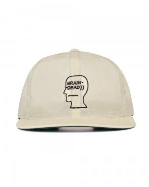 Beige Brain Dead Waxed Logo Head Cap | USA PGCZ13865