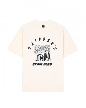 Beige Brain Dead X Flippers Roller Factory T-Shirt | USA VJTM57324