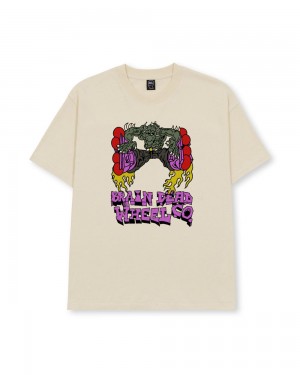 Beige Brain Dead X Them Skates Kogan Dragon Wheel T-Shirt | USA JMVS07342