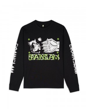 Black Brain Dead Brain Slam Wrestling Long Sleeve T-Shirt | USA AKTL45298