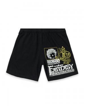 Black Brain Dead Cyber Fantasy Heavyweight Jersey Shorts | USA HZDT60932