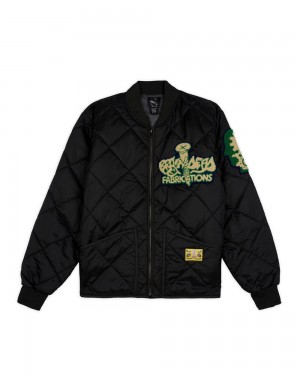 Black Brain Dead Dickies Chenille Patch Quilted Bomber Jacket | USA JBUV42187