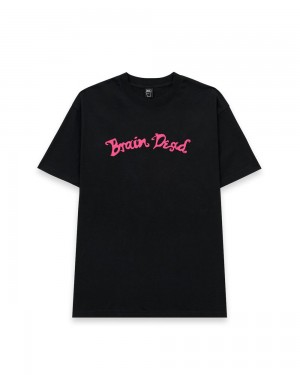 Black Brain Dead Monty Logo T-Shirt | USA YGMU40678