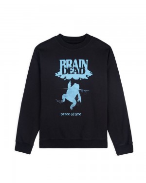 Black Brain Dead Peace Of Time Crewneck Sweatshirt | USA NKDA65302