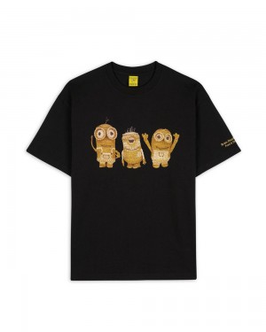 Black Brain Dead X Minions Woven Kevin Carl Dave T-Shirt | USA BJYK49063