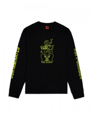 Black Brain Dead X Rapha Trail Ghoul Long Sleeve T-Shirt | USA QFAE38726