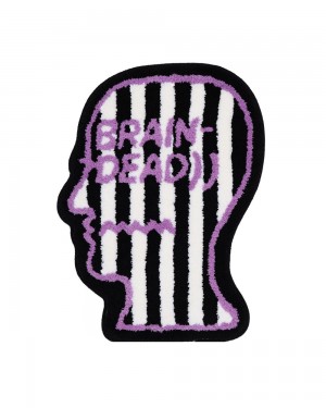 Black White Brain Dead Logo Head Striped Rug | USA STFO70814