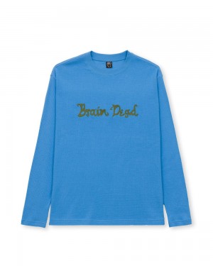 Blue Brain Dead Embroidered Waffle Long Sleeve T-Shirt | USA LFOV87312