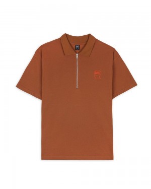 Brown Brain Dead Dogma Half Zip Polo Shirt | USA CRLW91625