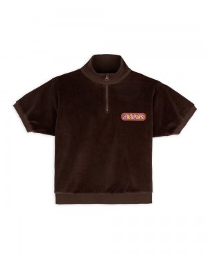 Brown Brain Dead Linked Short Sleeve Mock Neck Shirt | USA BHGR24378