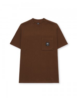 Brown Brain Dead Mini Waffle Mock Neck T-Shirt | USA YATD64039