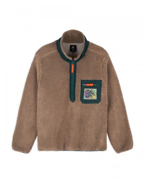 Brown Brain Dead Teddy Sherpa Half Zip Jacket | USA DSTX51786