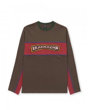 Brown Brain Dead X Them Pushers Heavyweight Paneled Long Sleeve T-Shirt | USA ULWA81560