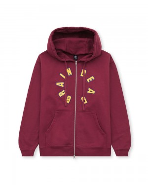 Burgundy Brain Dead Collegiate Zip Up Hoodie | USA VZXR95031