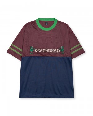 Burgundy Brain Dead Paneled Football Mesh T-Shirt | USA LVKP08523