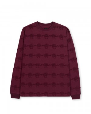 Burgundy Brain Dead Running Head Textured Stripe Long Sleeve T-Shirt | USA QGXY83625