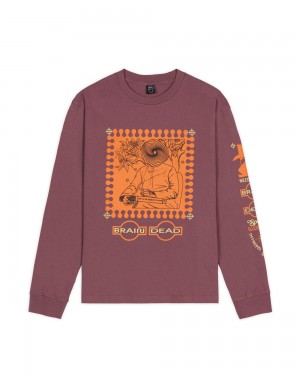 Burgundy Brain Dead Special Illusions Long Sleeve T-Shirt | USA RMZQ89025