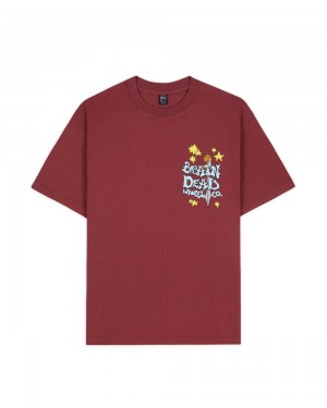 Burgundy Brain Dead Wheel Co T-Shirt | USA AMPS83670