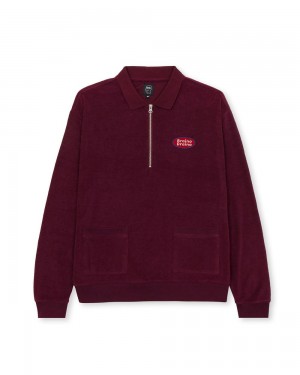 Burgundy Brain Dead Wing It Half Zip Terry Polo T-Shirt | USA RZKP05986