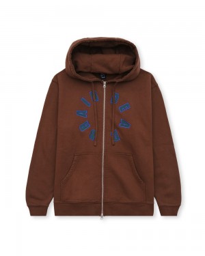 Chocolate Brain Dead Collegiate Zip Up Hoodie | USA HPQF89120