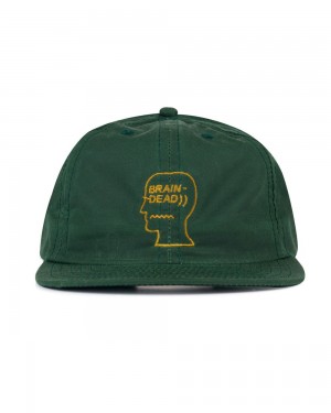 Dark Green Brain Dead Waxed Logo Head Cap | USA WVLN75439