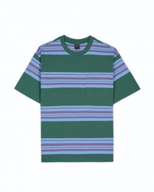 Green Brain Dead Baker Striped Pocket T-Shirt | USA GPCB30495