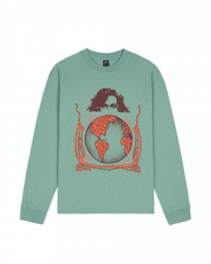 Green Brain Dead Conspiracy Long Sleeve T-Shirt | USA YFDM72158