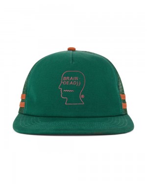 Green Brain Dead Logohead 5 Panel Trucker Cap | USA NTIL09217