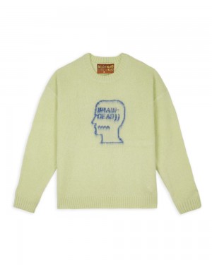 Green Brain Dead Logohead Pile Crewneck Sweater | USA FJIM26457