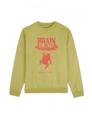 Green Brain Dead Peace Of Time Crewneck Sweatshirt | USA YVUJ54102