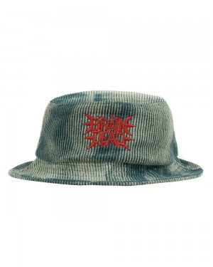 Green Brain Dead Spikey Bleached Cord Bucket Hat | USA CDVZ63478