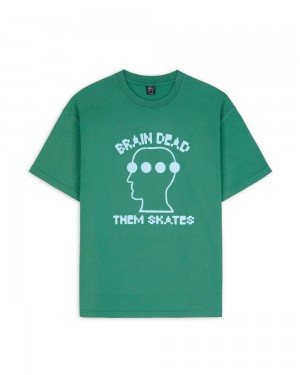 Green Brain Dead X Them Skates Logo Head Dots T-Shirt | USA AFQT25148