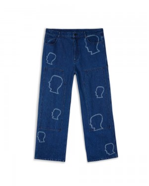 Indigo Brain Dead Logohead Denim Double Knee Utility Pant | USA LANV08695