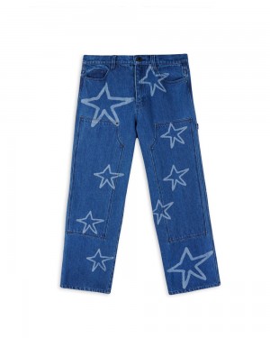 Indigo Brain Dead Stars Denim Double Knee Utility Pant | USA DKCX79463