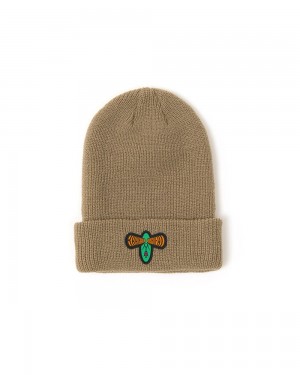 Khaki Brain Dead Brain Eyes Beanie | USA MYTU37208