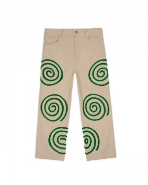 Khaki Brain Dead Swirls Twill Pant | USA VHSP63457