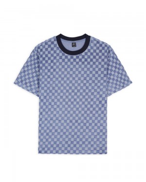 Light Blue Brain Dead Check Burnout T-Shirt | USA TLWU13489