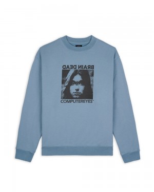 Light Blue Brain Dead Computer Eyes Crewneck Sweatshirt | USA JYIQ46952