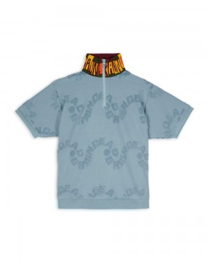 Light Blue Brain Dead Link Burnout Mock Neck Shirt | USA AZYL85403