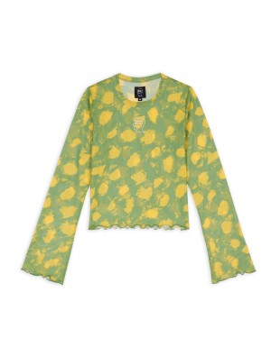 Light Green Brain Dead Dot Hyper Mesh Bell Sleeve T-Shirt | USA LJRY52193