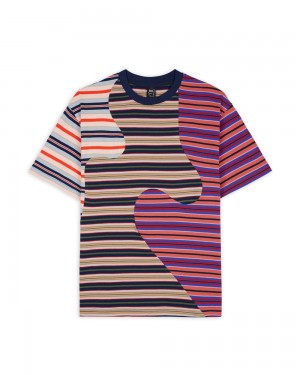 Multicolor Brain Dead 92 Organic Paneled Striped Short Sleeve T-Shirt | USA IAQW41876