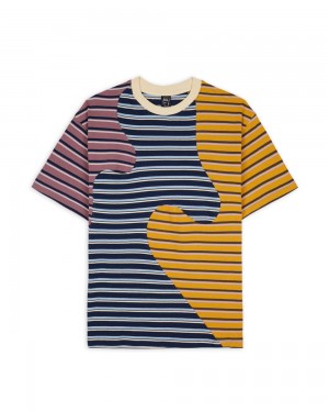 Multicolor Brain Dead 92 Organic Paneled Striped Short Sleeve T-Shirt | USA JNVP82946