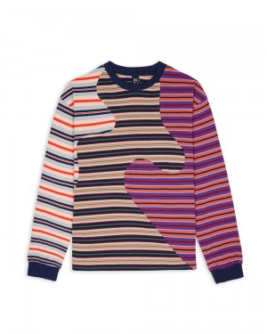 Multicolor Brain Dead 92 Organic Paneled Striped Long Sleeve T-Shirt | USA VIUC36148