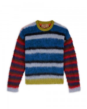 Multicolor Brain Dead Blurry Lines Alpaca Crewneck Sweater | USA ASLN25976