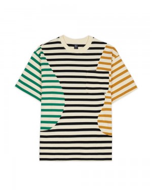 Multicolor Brain Dead Organic Paneled Stripe Short Sleeve T-Shirt | USA ZRXM61738