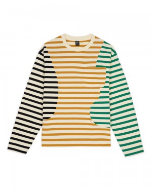 Multicolor Brain Dead Organic Paneled Stripe Long Sleeve T-Shirt | USA YFMR98502