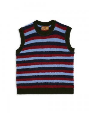 Multicolor Brain Dead Teddy Fur Striped Vest | USA LVNY91453