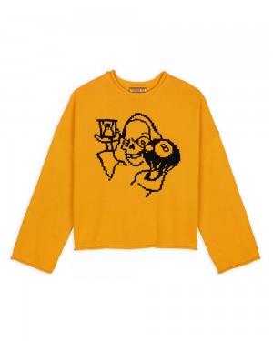 Mustard Brain Dead Tough Luck Oversized Boxy Sweater | USA ZMGD60834